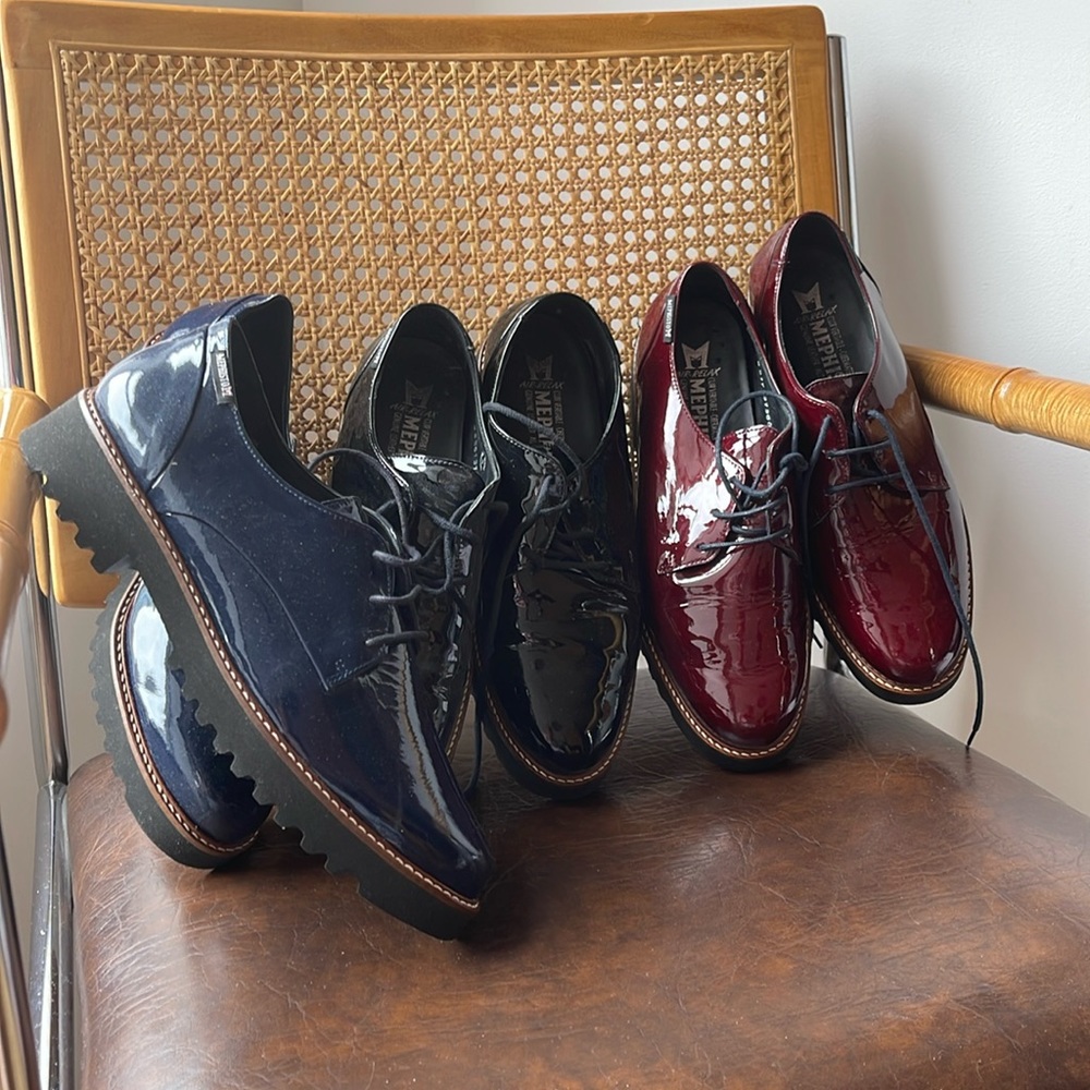 Mephisto Patent Leather Lace-Up Oxfords in Navy, Black & Burgundy